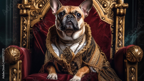 A royal dog sitting on a throne, candles. Generative ai
