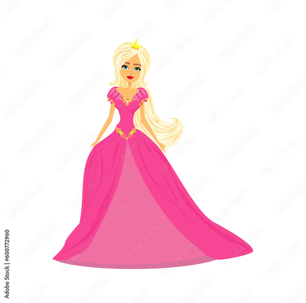 Beautiful queen in a pink dress - isolated illustration
