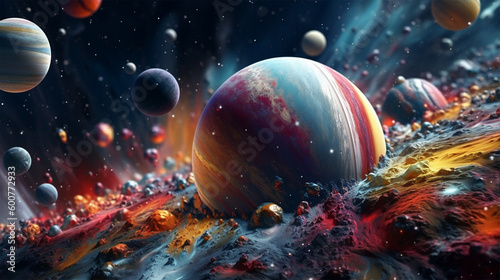 Abstract planets and space background , Generative AI.