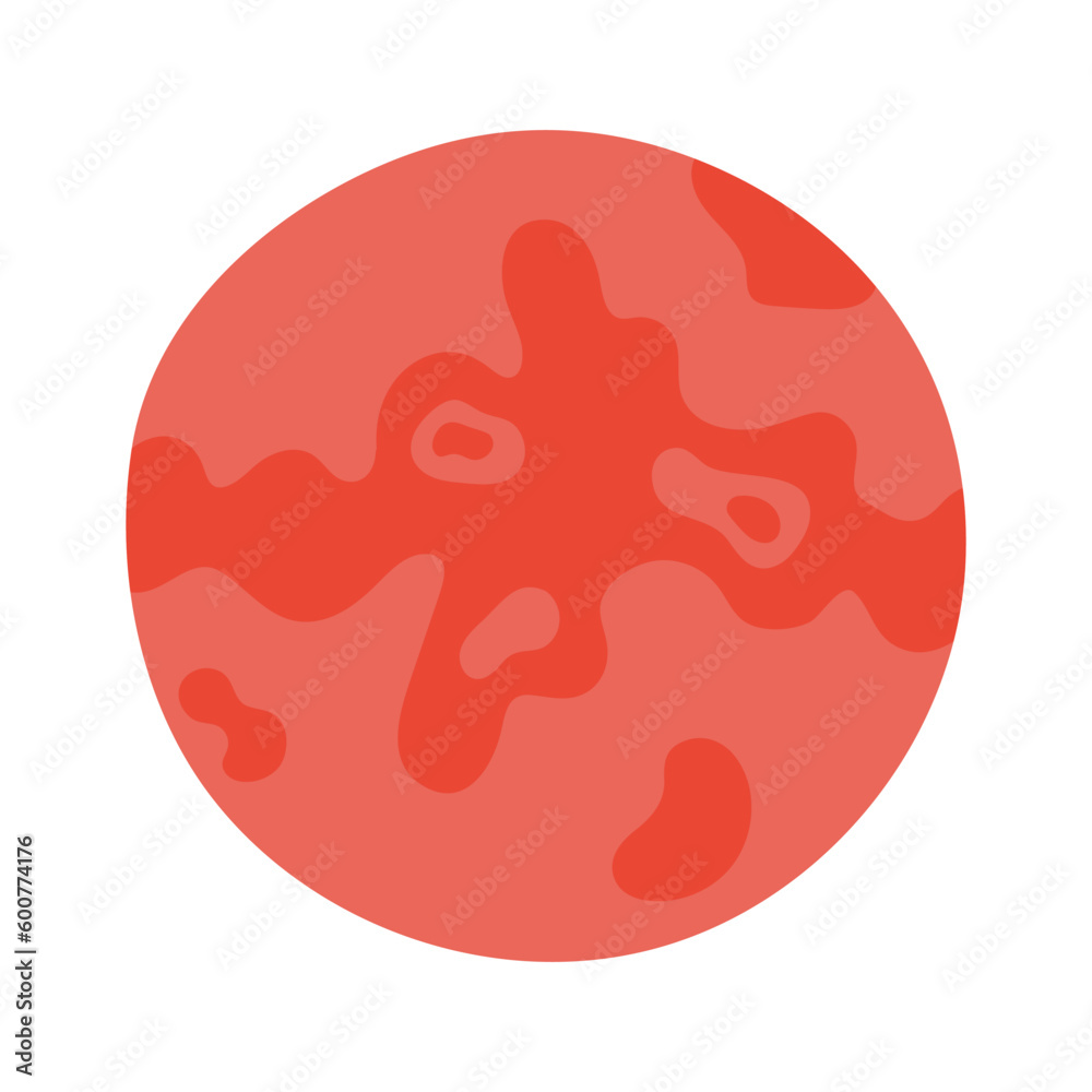 Planet Mars hand drawn cartoon illustration. Flat style design, isolated vector. Kids print element, astronomy, astrology, celestial body, Solar system, space travel, cosmos, science fiction