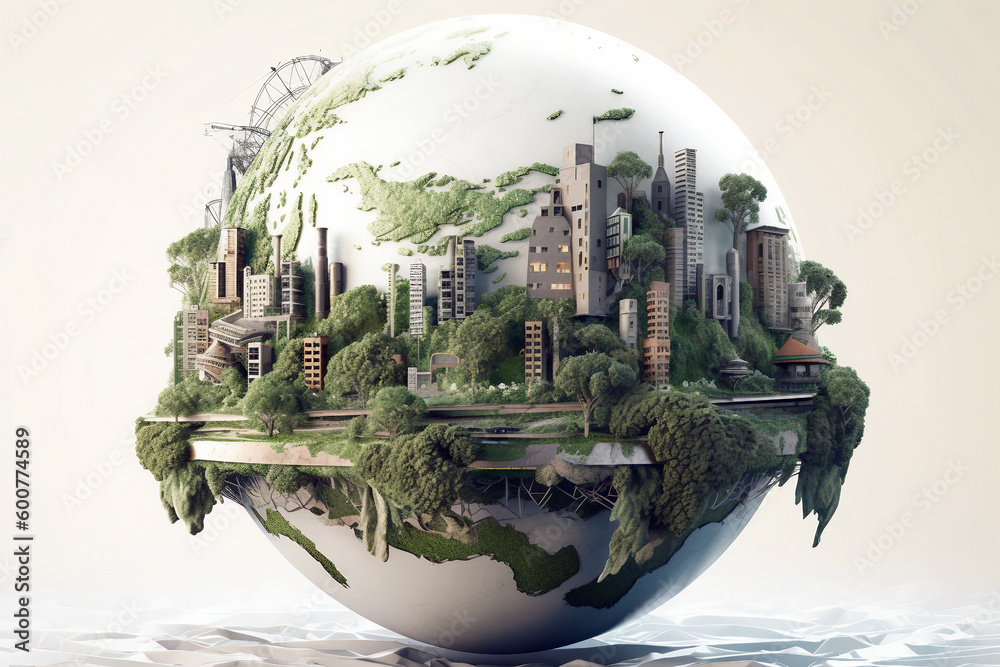 Green city concept on earth globe. Generative ai illustration