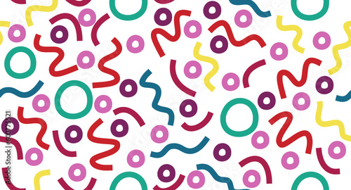 Seamless doodle pattern squiggle. Colorful abstract squiggle lines pattern. Fun shape children background for wallpaper and fabric