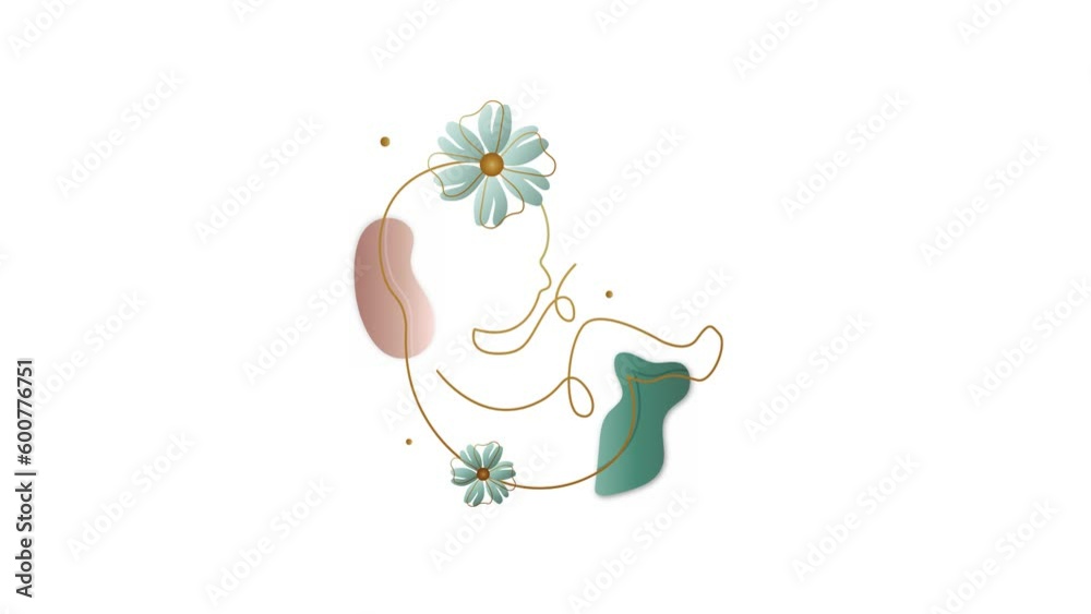 One continuous line art animation of a baby with flower and liquid abstract on white background. Happy Mother's Day. 4K Animated template. One continuous line art animation of a baby with flower and liquid abstract on white background. Happy Mother's Day. 4K Animated template.