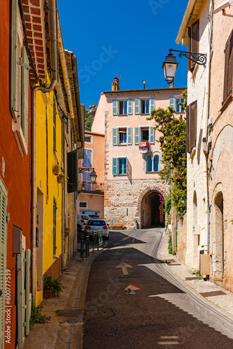 Colorful street in the old town of Hyeres  Hy  res   France