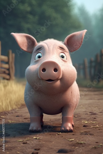 Cute Cartoon Pig on a Farm ...