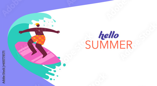 Summer background  summer fun poster with surfing man