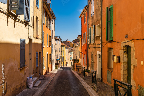 Colorful street in the old town of Hyeres (Hyères), France