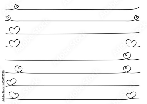 手描きタッチのハートのベクターラインセット