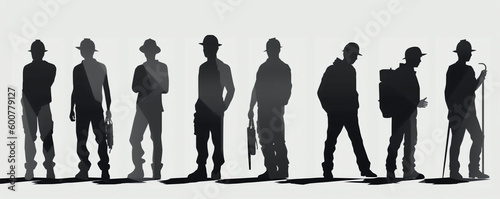 silhouette of construction employees, isolated vector illustration on white background for logo, graphic design, advertising, and marketing. generative ai
