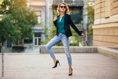 attractive woman in street style fashion