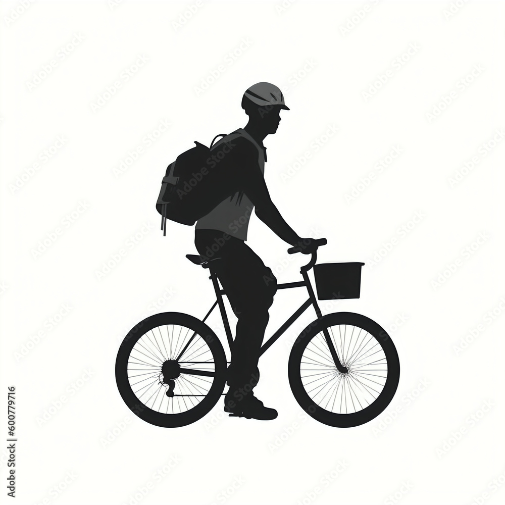 Fototapeta premium silhouette of delivery guy with cycle, isolated vector illustration on white background for logo, graphic design, advertising, and marketing. generative ai