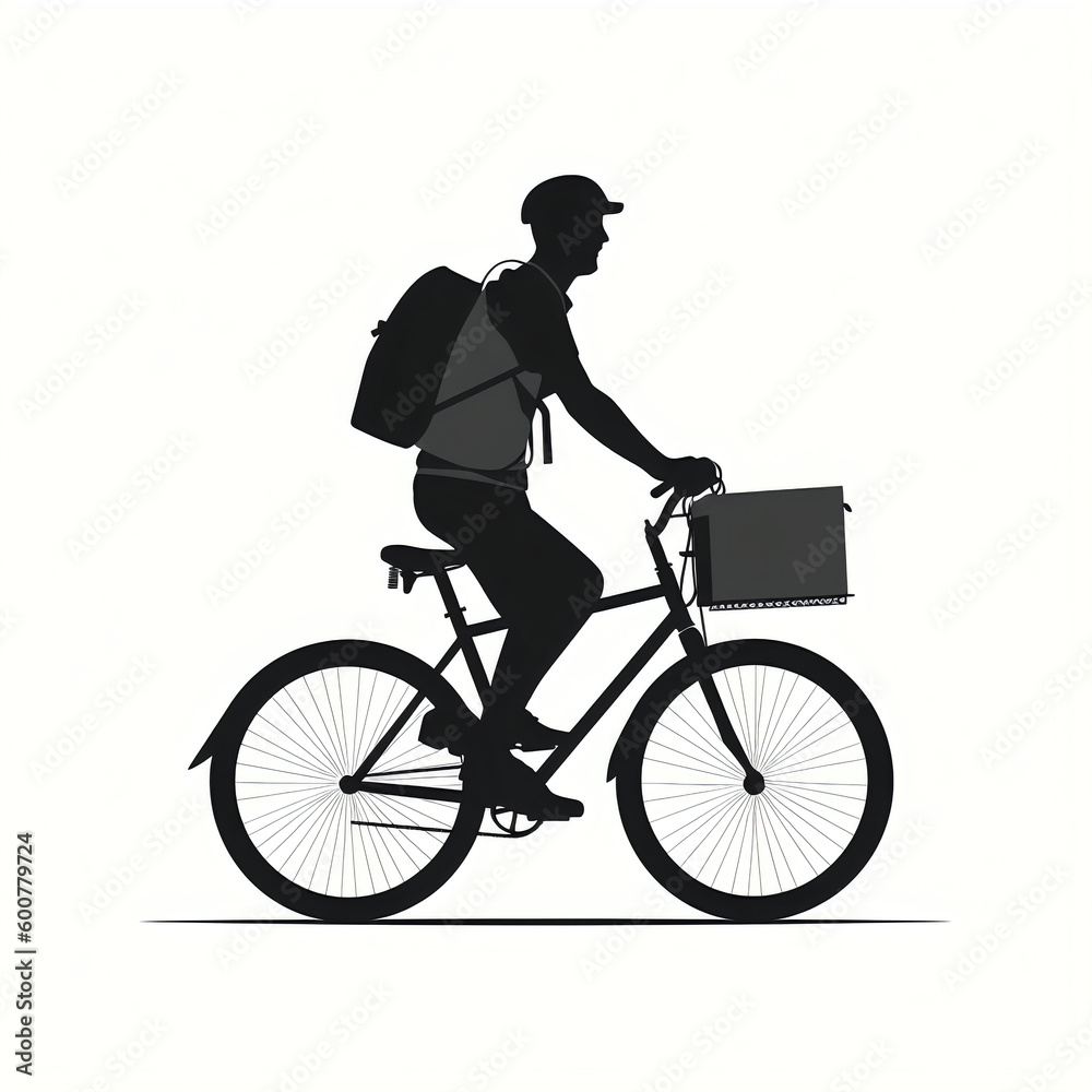 Obraz premium silhouette of delivery guy with cycle, isolated vector illustration on white background for logo, graphic design, advertising, and marketing. generative ai