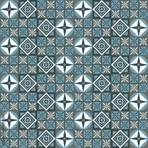 Decorative seamless vector pattern, blue gray mosaic, wallpaper, geometric background.