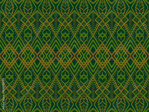 Green sarong ikat seamless pattern design.