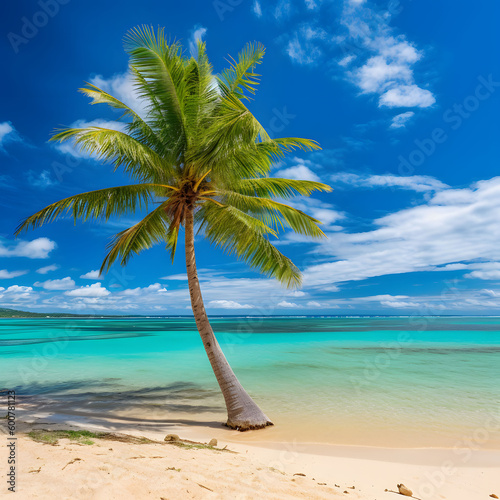 Beautiful palm tree on tropical island beach on background © Jacob