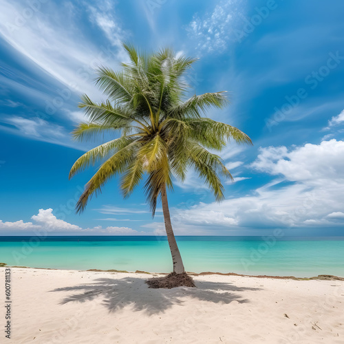 Beautiful palm tree on tropical island beach on background © Jacob
