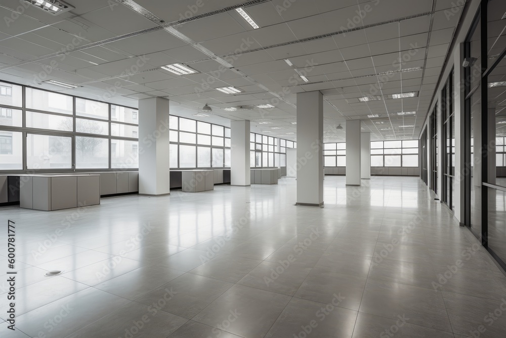 Empty modern office space generative ai illustration with copy space Empty modern office space generative ai illustration with copy space