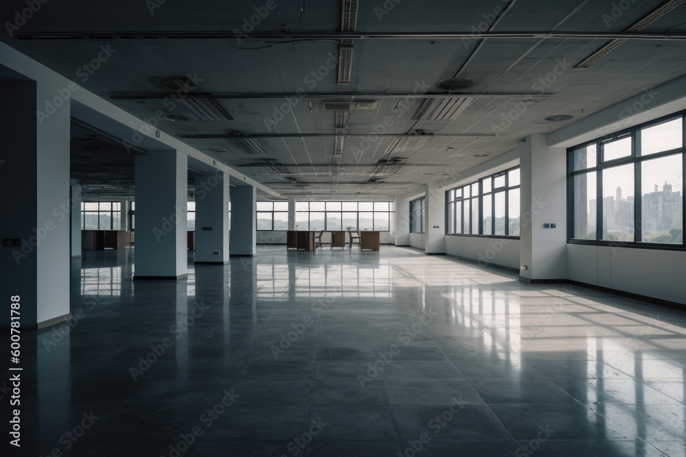 Obraz premium Empty modern office space generative ai illustration with copy space 