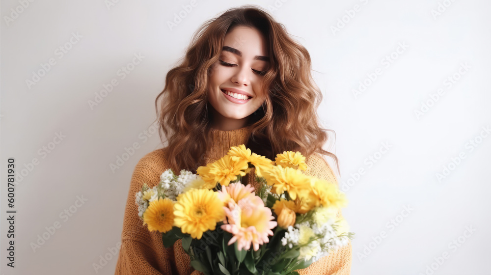 Girl with flowers. Illustration AI Generative. Girl with flowers. Illustration AI Generative.