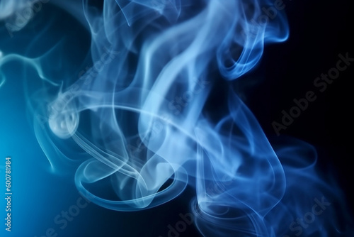 Beautiful abstract light background with blue smoke on dark black background, generated ai