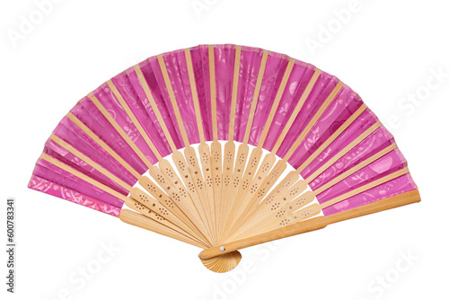 Pink fan. Traditional folding fan isolated on white.