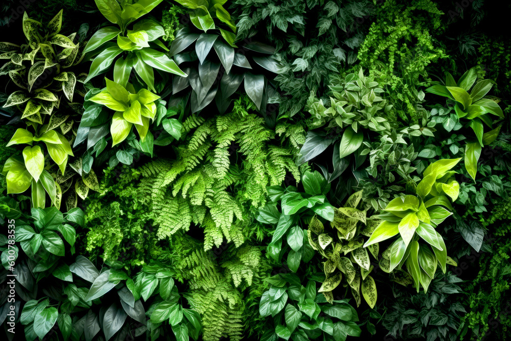 Obraz premium Green wall with plants and leaves. Generative AI