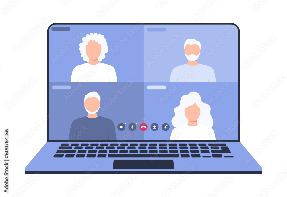 Elderly people connected their screens to the video conversation Elderly people connected their screens to the video conversation