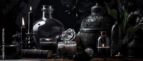 Dark macabre Skull still life background - generative AI - dark art