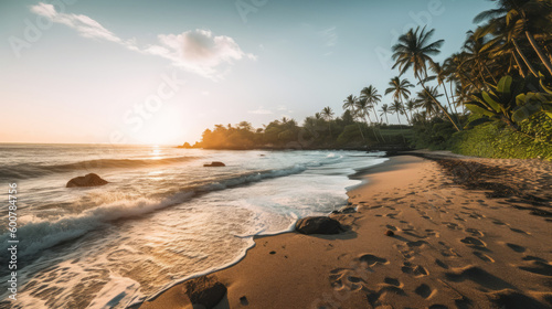Tropical island beach. Illustration AI Generative.
