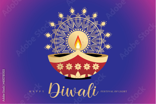 Diwali festival. Beautiful happy diwali decorative oil lamp card background