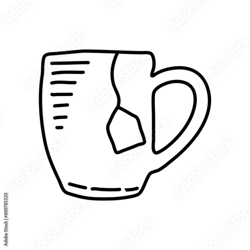 Cup with tea bag hand drawn outline doodle icon.  sketch illustration for print, web, mobile and infographics isolated on white background.