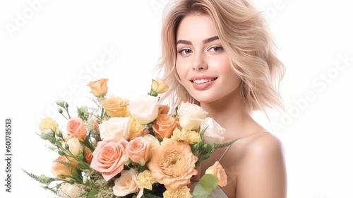 Girl with flowers. Illustration AI Generative.