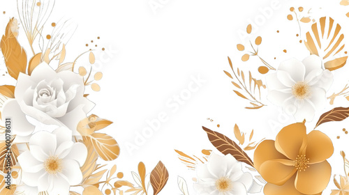 Golden Flowers frame  Floral Garden Frame  Gold Flower backdrop  isolated on transparent background  AI  