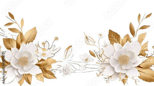 Golden Flowers frame, Floral Garden Frame, Gold Flower backdrop, isolated on transparent background, AI	
 photo