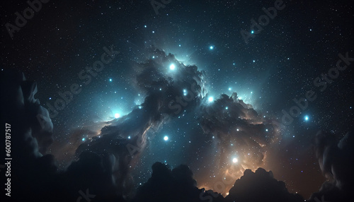 A starry night sky with a few stars in the sky, Generative AI © drizzlingstarsstudio
