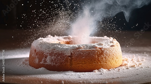 Cake with sugar powder. Illustration AI Generative.