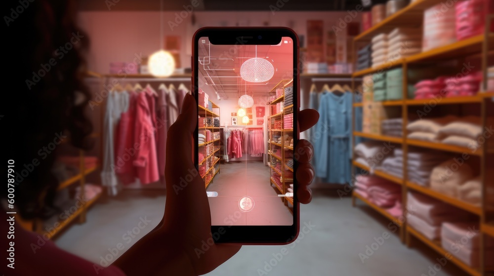 A person using an AR app on their smartphone to navigate or shop.
