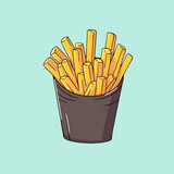 Vector cartoon icon illustration of french fries in a box, with a flat design for carbohydrate food