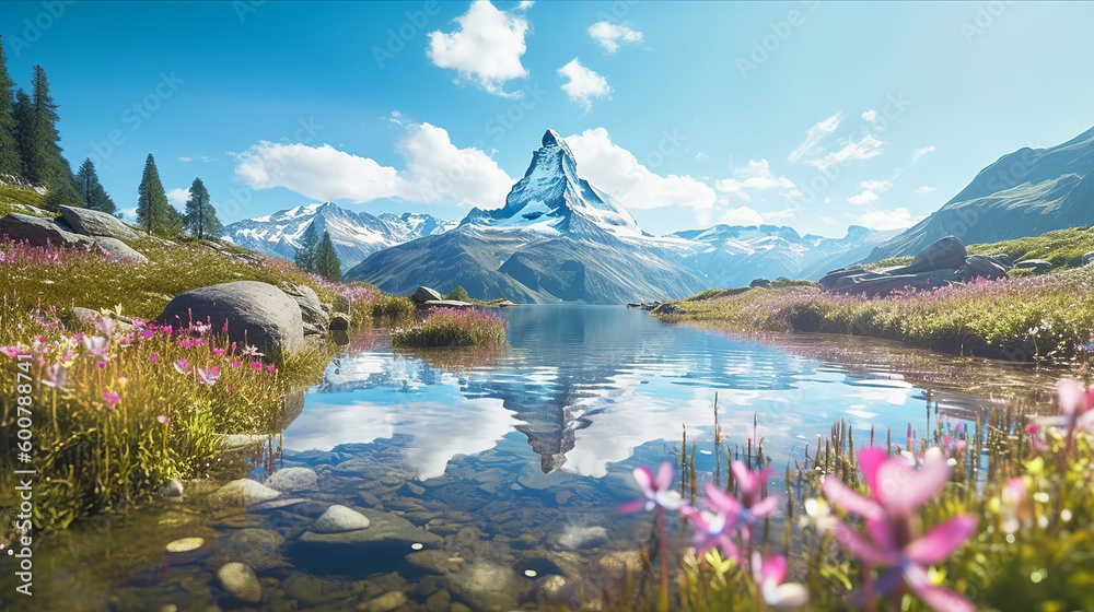 Beautiful mountain background., Illustration AI Generative