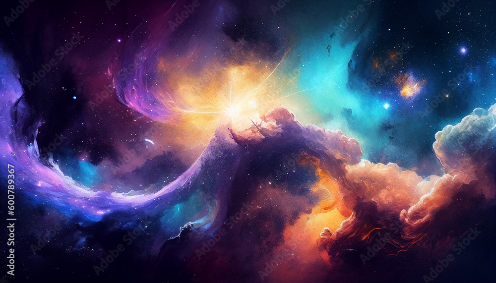 A colorful space galaxy background with a nebula, Generative AI