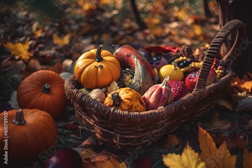 Thanksgiving fall autumn cornucopia. Generative AI