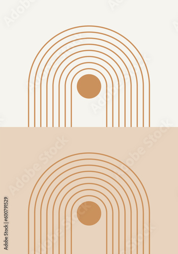 Obraz na płótnie Abstract geometric minimalist artwork. Mid century modern and Bauhaus inspired retro poster with an arch and circle. Modern trendy wall art with simple shapes. w salonie