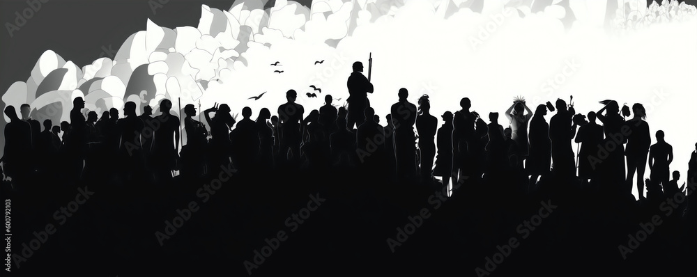 silhouette of cheering crowd in protest. generative ai silhouette of cheering crowd in protest. generative ai