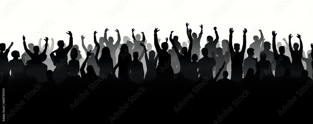 silhouette of cheering crowd at a rock concert, isolated vector illustration on white background for logo, graphic design, advertising, and marketing. generative ai silhouette of cheering crowd at a rock concert, isolated vector illustration on white background for logo, graphic design, advertising, and marketing. generative ai