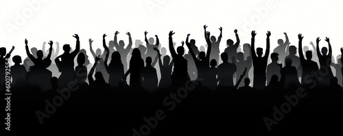 silhouette of cheering crowd at a rock concert, isolated vector illustration on white background for logo, graphic design, advertising, and marketing. generative ai