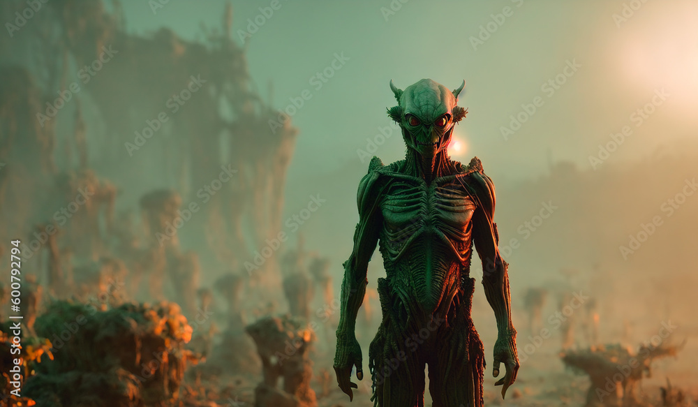Portrait of an alien, a creepy humanoid. Generative AI Portrait of an alien, a creepy humanoid. Generative AI