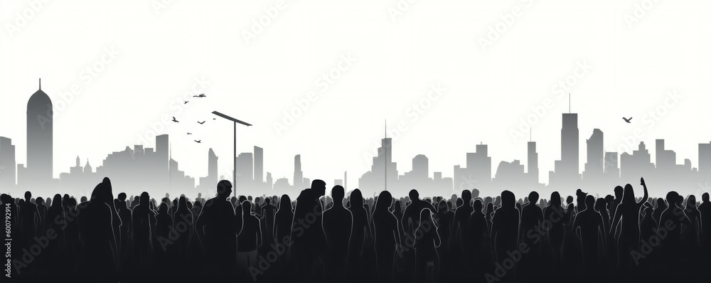 silhouette of cheering crowd in protest, isolated vector illustration on white background for logo, graphic design, advertising, and marketing. generative ai