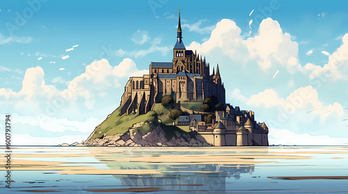 Illustration of beautiful view of Mont Saint-Michel, France