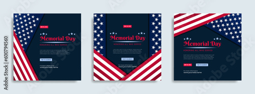 Memorial day Social media post template design with the national flag of the United States of America
