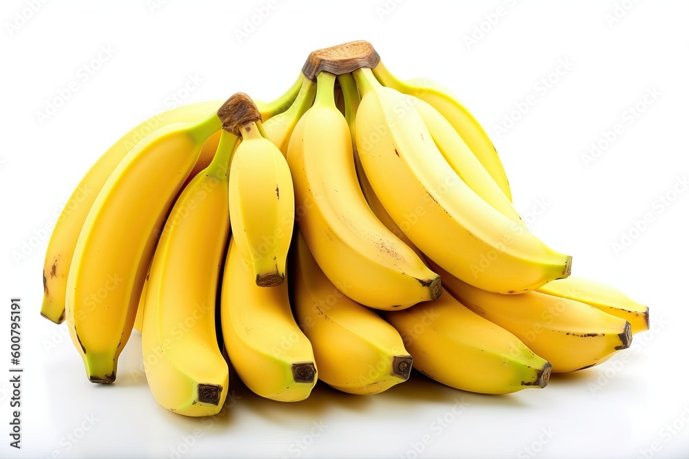 Banana, tropical yellow fruit on white background (Ai generated)